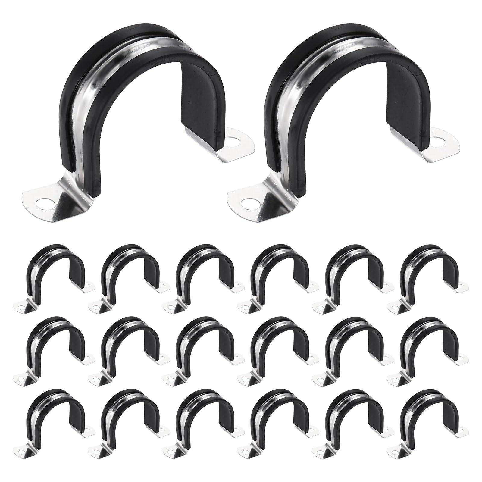 sourcing map 20Pcs M48 U-Tube Strap Clamp, 45.5mm 304 Stainless Steel Lined Clip Plastic Cushioned Insulated Clamp for Automotive Industrial Marine Household โ image 1