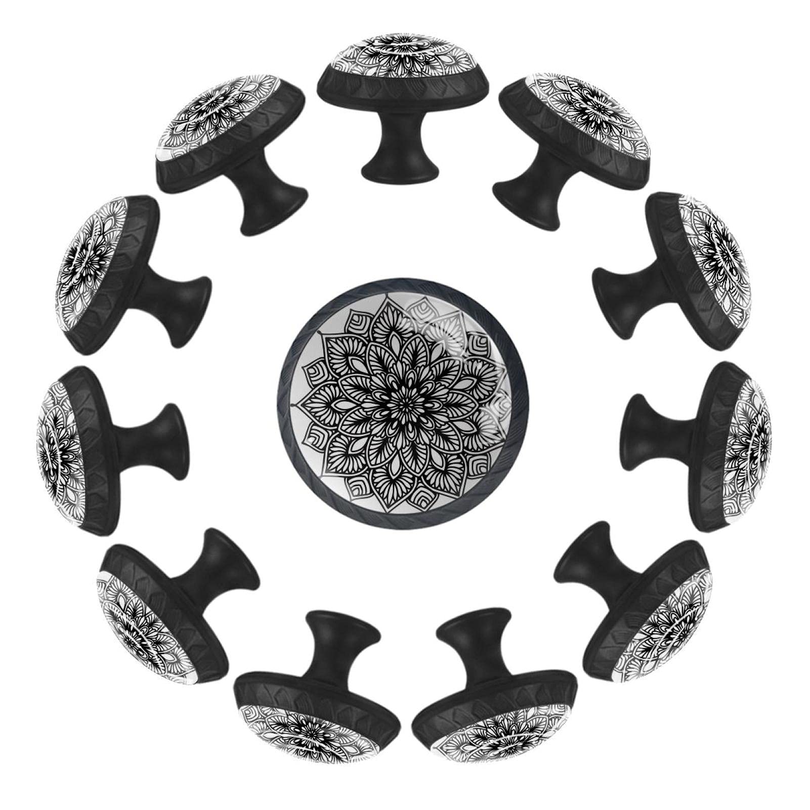 Boutons de tiroir de qualité supérieure noirs floraux 35 mm lot de 12