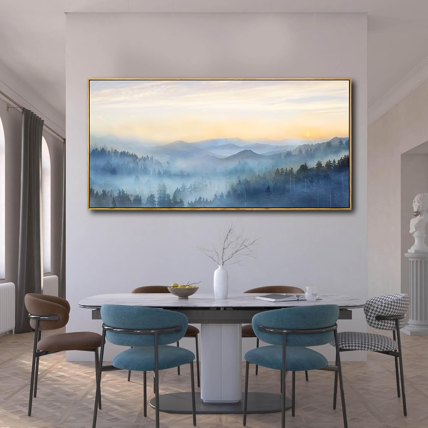 Home Decor Mountain Wall Art Blue Large Framed Artwork for Living Room Bedroom Office Wall Decorations 29x58 Inch