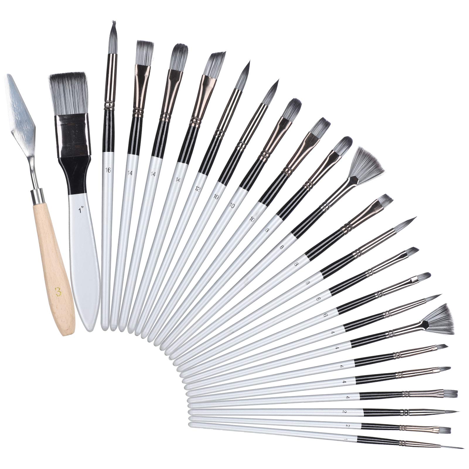 Juego de 24 pinceles de pintura acrílica, pinceles profesionales para pintura al óleo, lienzo acrílico y pintura de acuarela (gris)