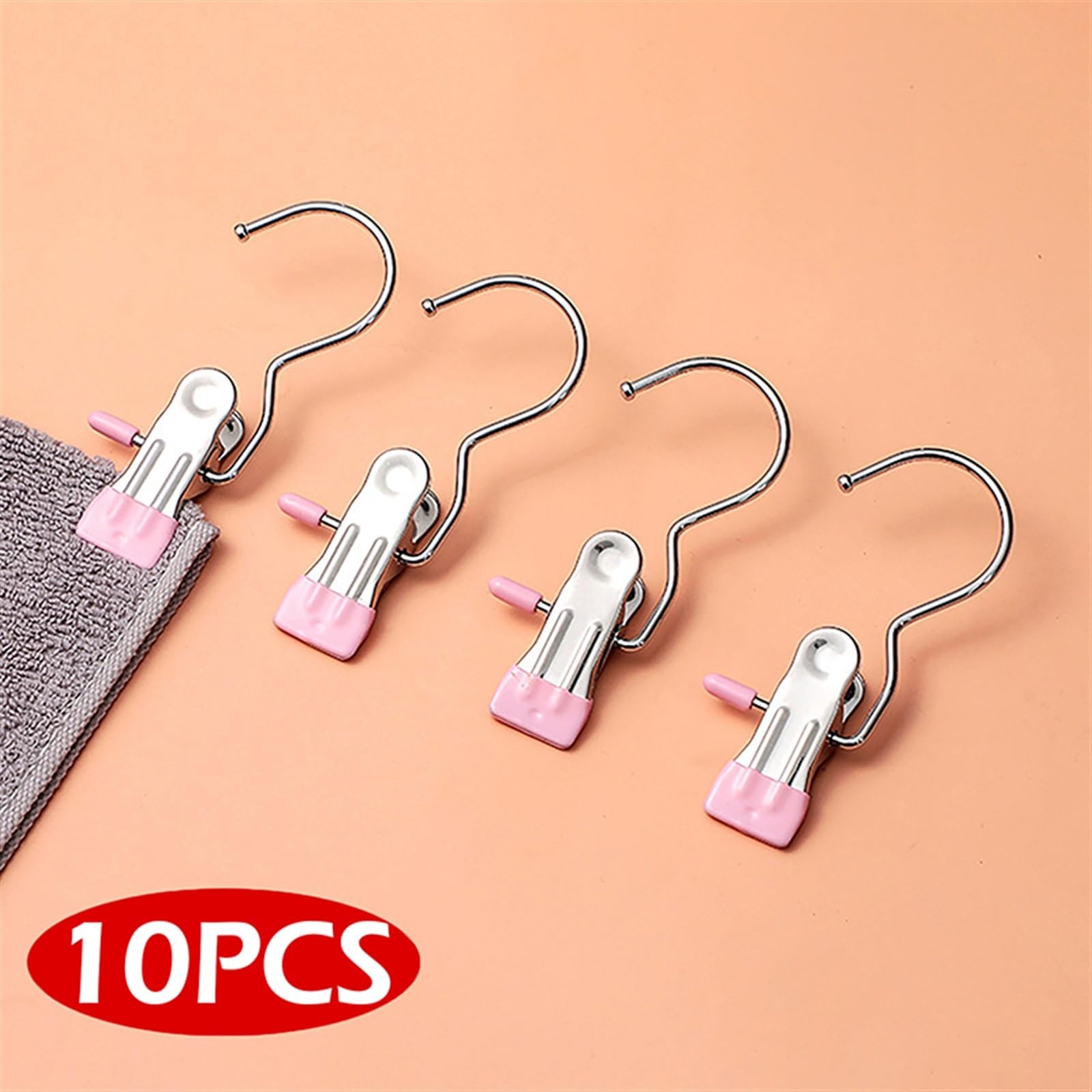 Pinzas para Tender la Ropa 10 Pinzas de Acero Inoxidable for Ropa, Pinzas for Ropa con Gancho, portátiles(Pink)