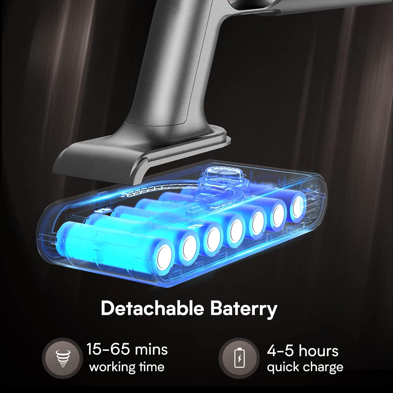 ZOMYE Aspirapolvere senza Fili 28000pa, Scopa Elettrica Senza Fili 65min Autonomia, Batteria Rimovibile Aspirapolvere senza Sacco per Pavimenti Duri Tappeti Peli dAnimale [Classe di efficienza energetica A+++]