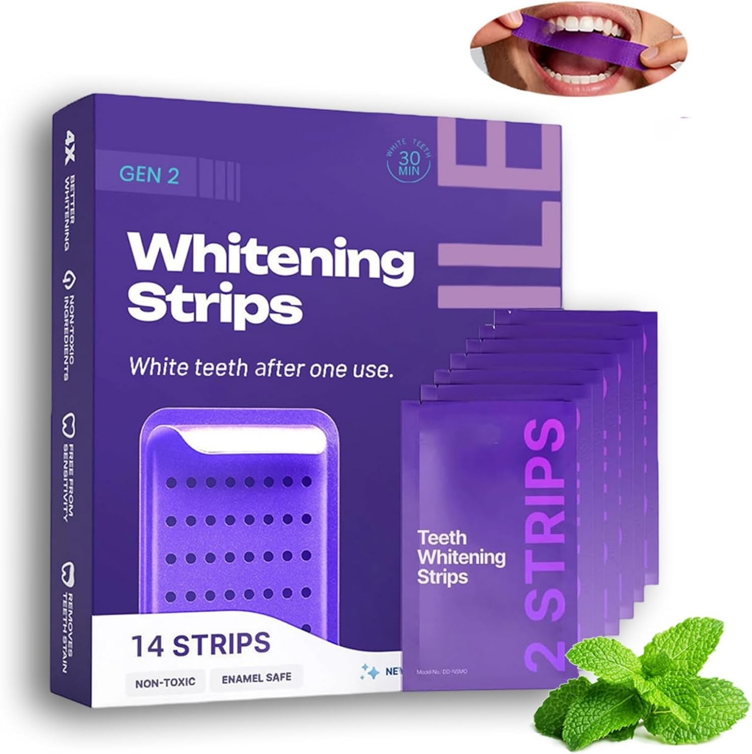 Purple Teeth Whitening Strips, Enamel Safe for Sensitive Teeth, Effective Color Correction, Portable Tooth Care for Home and Travel (42 Strips)