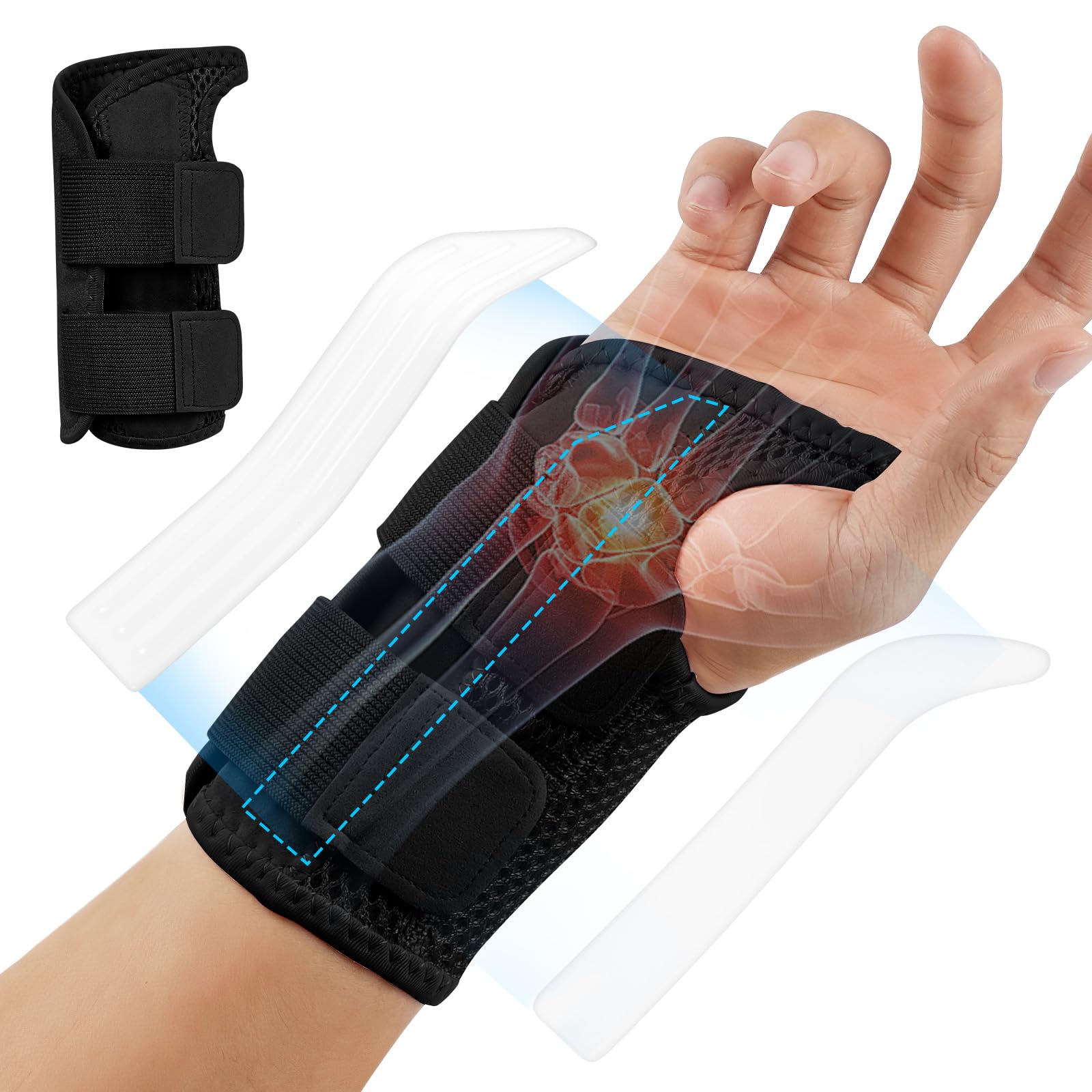 Fefod Tutore Polso Destro con 2 Stecche, Comode Fascia da Polso, Traspirante Regolabile Polsiera Ortopedica per Tunnel Carpale, Slogature, Tendinite e Artrite Unisex (Destra