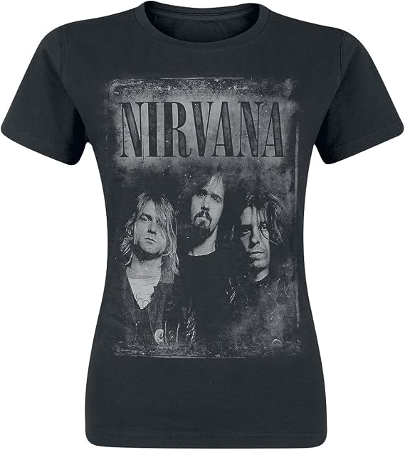 Nirvana T Shirt Faded Faces Band Logo Official Womens Junior Fit Black Size M
