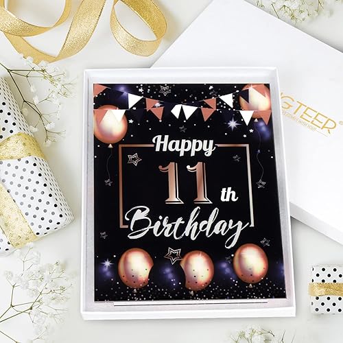 Miniatura 4 de LINGTEER Happy 11th Birthday Decorations, 2Pcs Black&Gold Stand Print Acrylic Table Centerpieces Backdrop Board- Cheers to 11 Years Old Fun Birthday