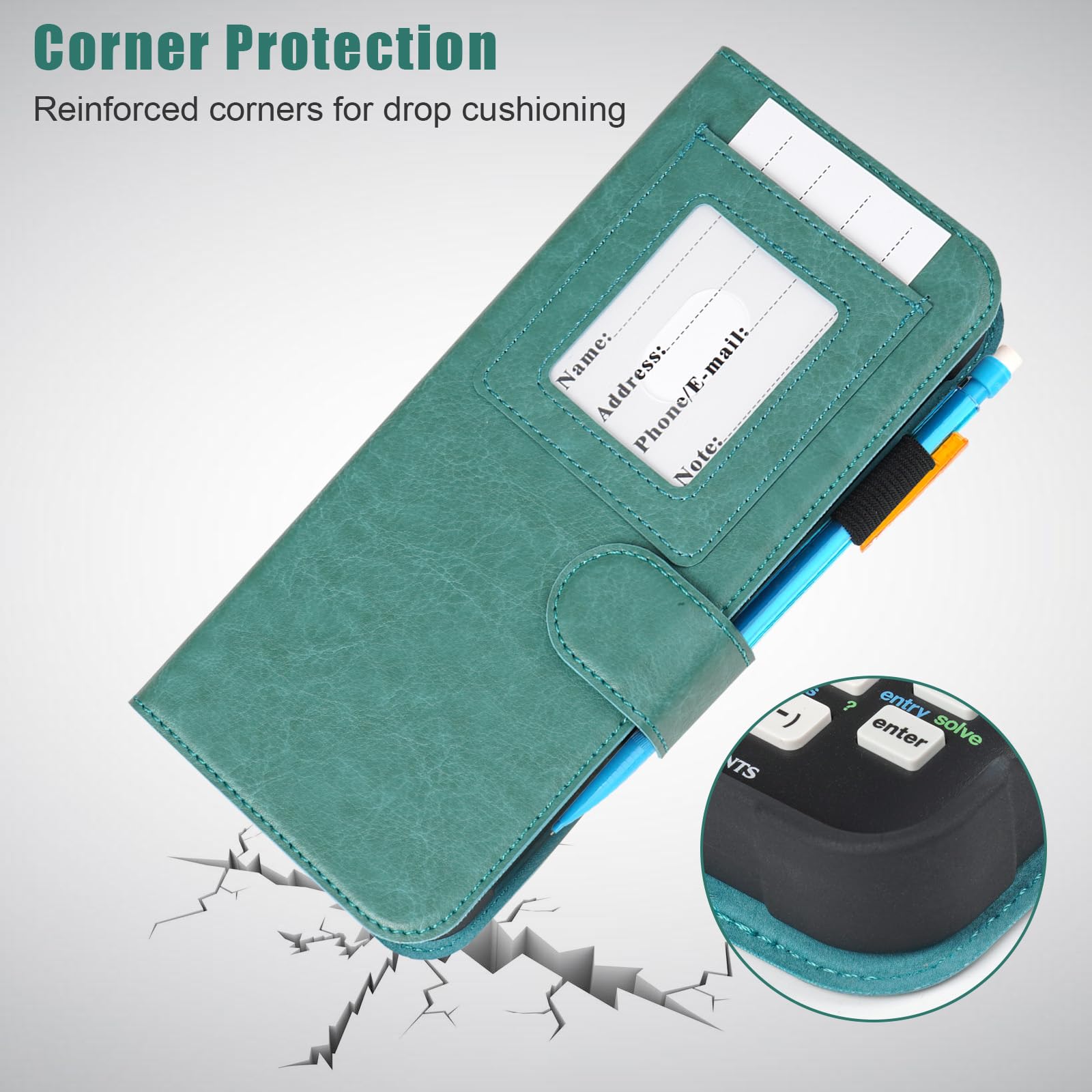YouKnow Étui de protection en cuir synthétique compatible avec calculatrice graphique couleur Texas Instruments TI-84 Plus CE avec fente pour carte d'identité (étui uniquement) (vert)