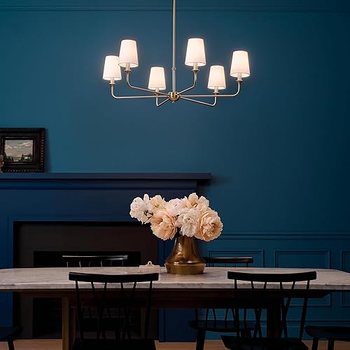 Miniatura 9 de Kichler Pallas 52516BNB - Candelabro de 6 luces en latón natural cepillado, lámpara de techo clásica con persianas cónicas de lino opcional para