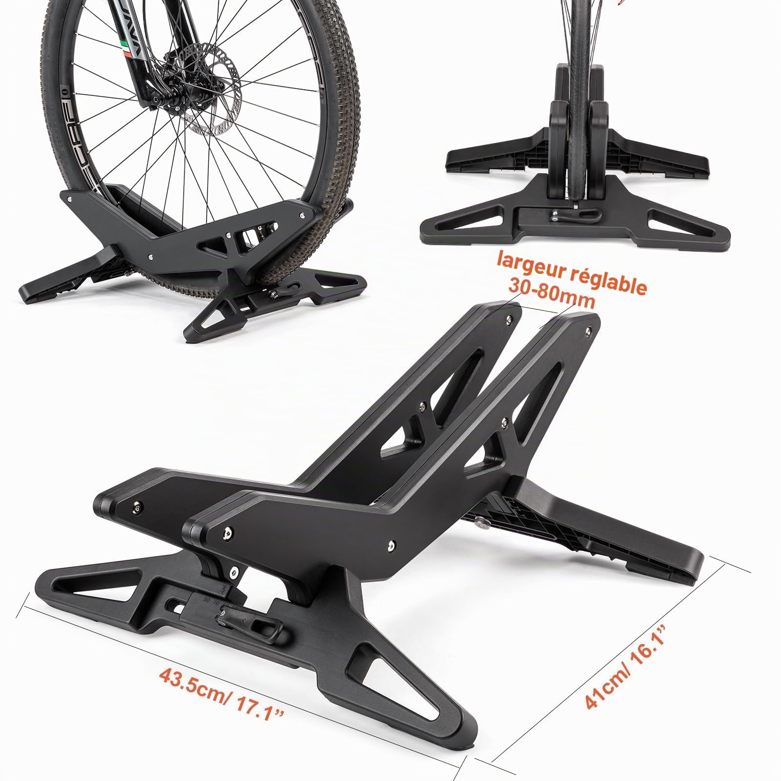 Support de vélo universel pour vélo de montagne/vélo de route - Compatible avec les pneus de 30 à 80 mm de large - ABS avec pieds en caoutchouc (capacité de charge de 20 kg)