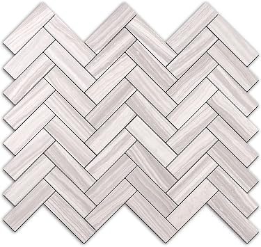 STICKGOO 10-Sheet Peel and Stick Backsplash, PVC Backsplash Tile, Herringbone Self Adhesive Wall Tile for Kitchen Bathroom, Laundry Room, Fireplace
