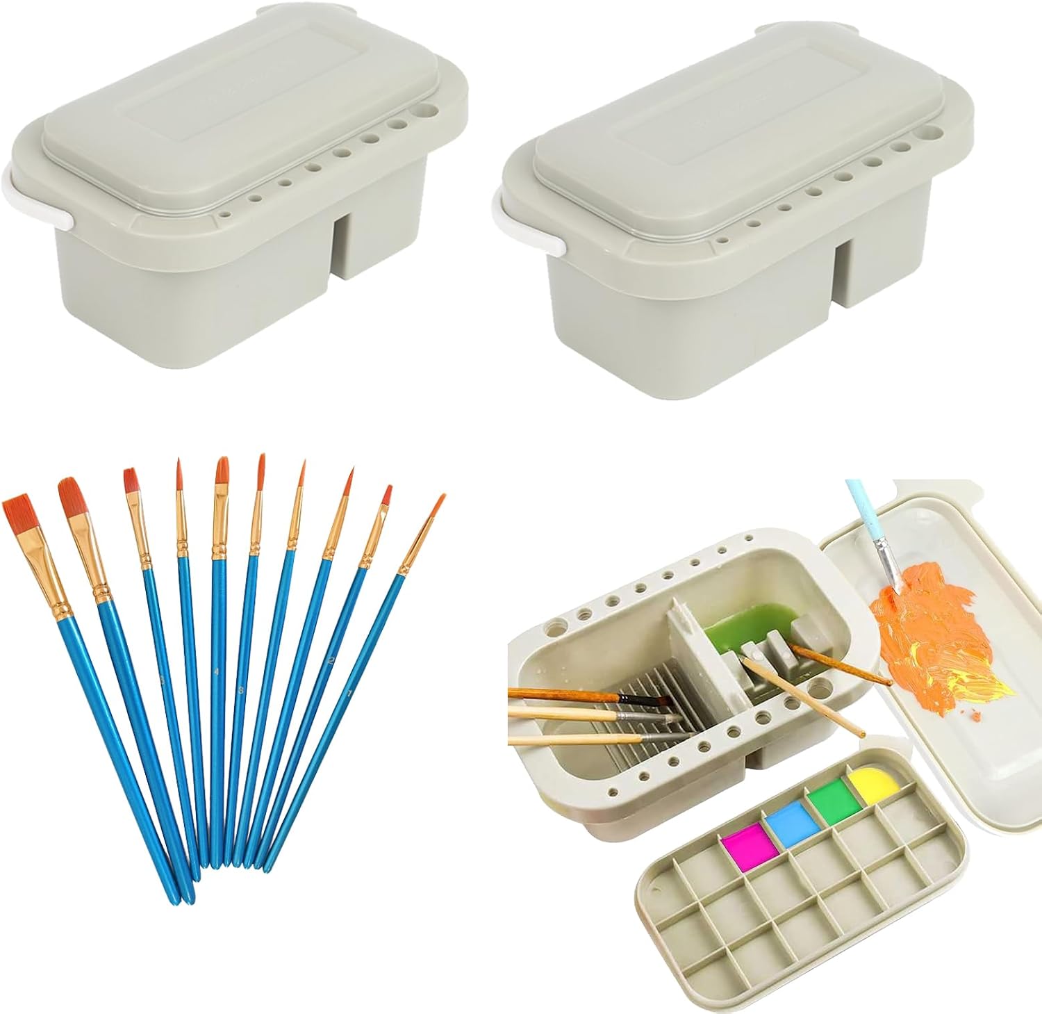12 Piece Set(2 Buckets +10 Pens) MultiUse Paint Brush Basin,Plastic