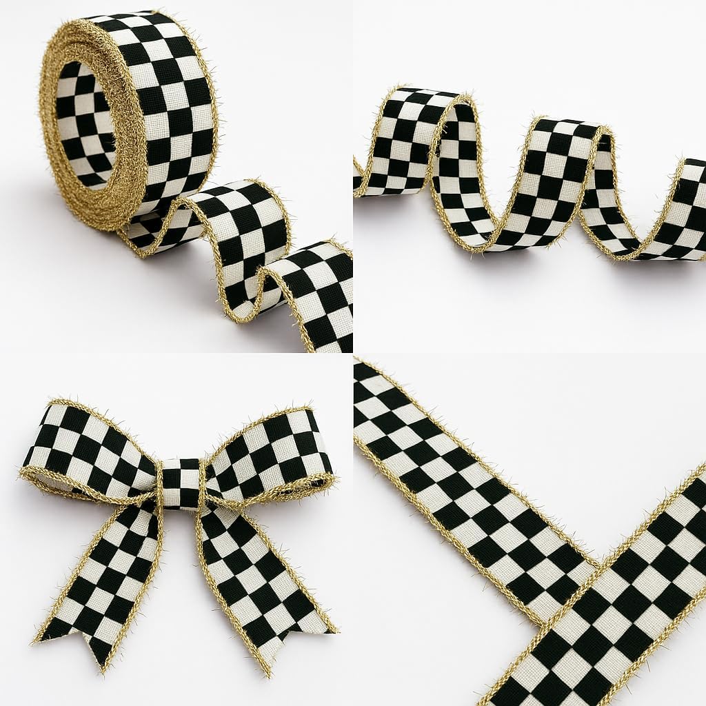 Fringed Edge Checked Ribbon – 1.2" Wide x 11 Yards Long – Wired Plaid Craft Ribbon for Christmas Decorations, Gift Wrapping, Holiday Wreaths, Bows, DIY Projects & Seasonal Crafts (V3) image 3