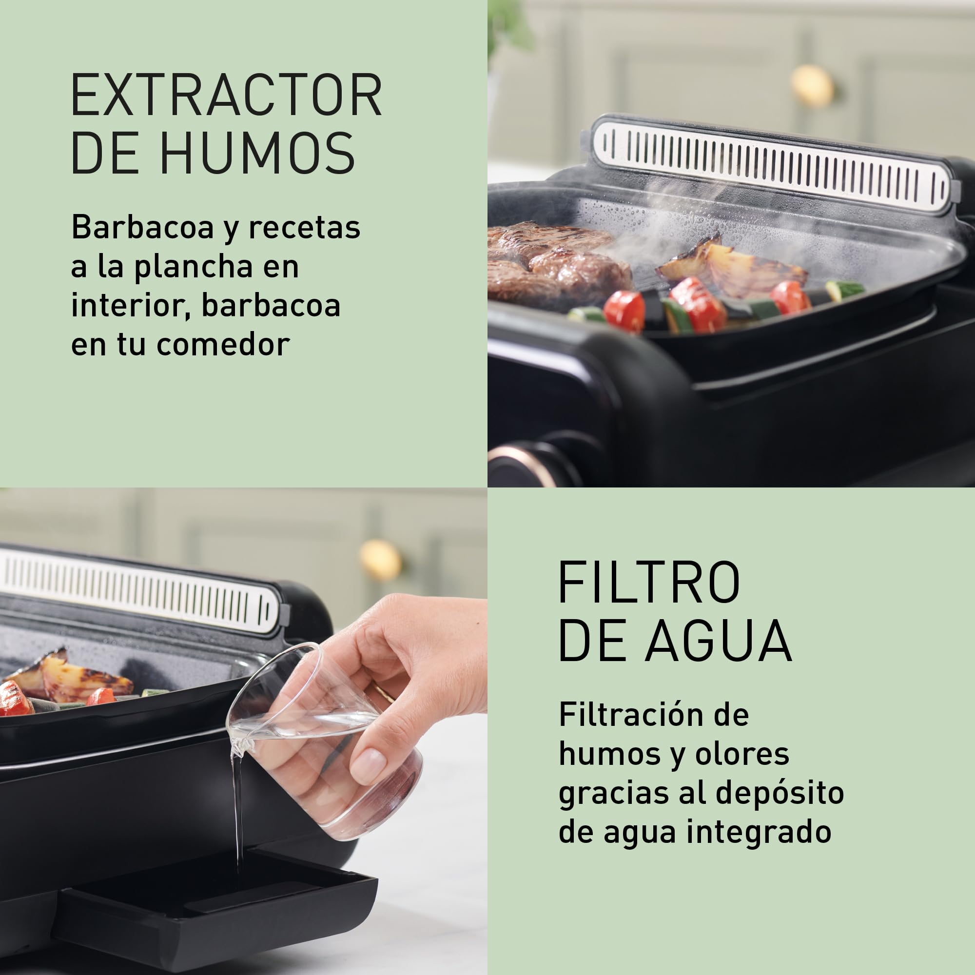 Panasonic NF-GM600 Multi Cooker 6 en 1, Grill Electrico, Freír, Cocción Lenta, BBQ, Vapor, Saltear, 1400W, 40–250°C, 9 Modos Automáticos, Extractor de Humo, Bandejas aptas para lavavajillas