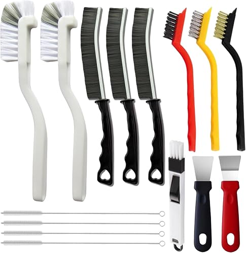 15Pcs Crevice Cleaning Brush Set - Hard Bristle Gap Brushes for Window Tracks, Tile Grout, Bottles and Kitchen Corners