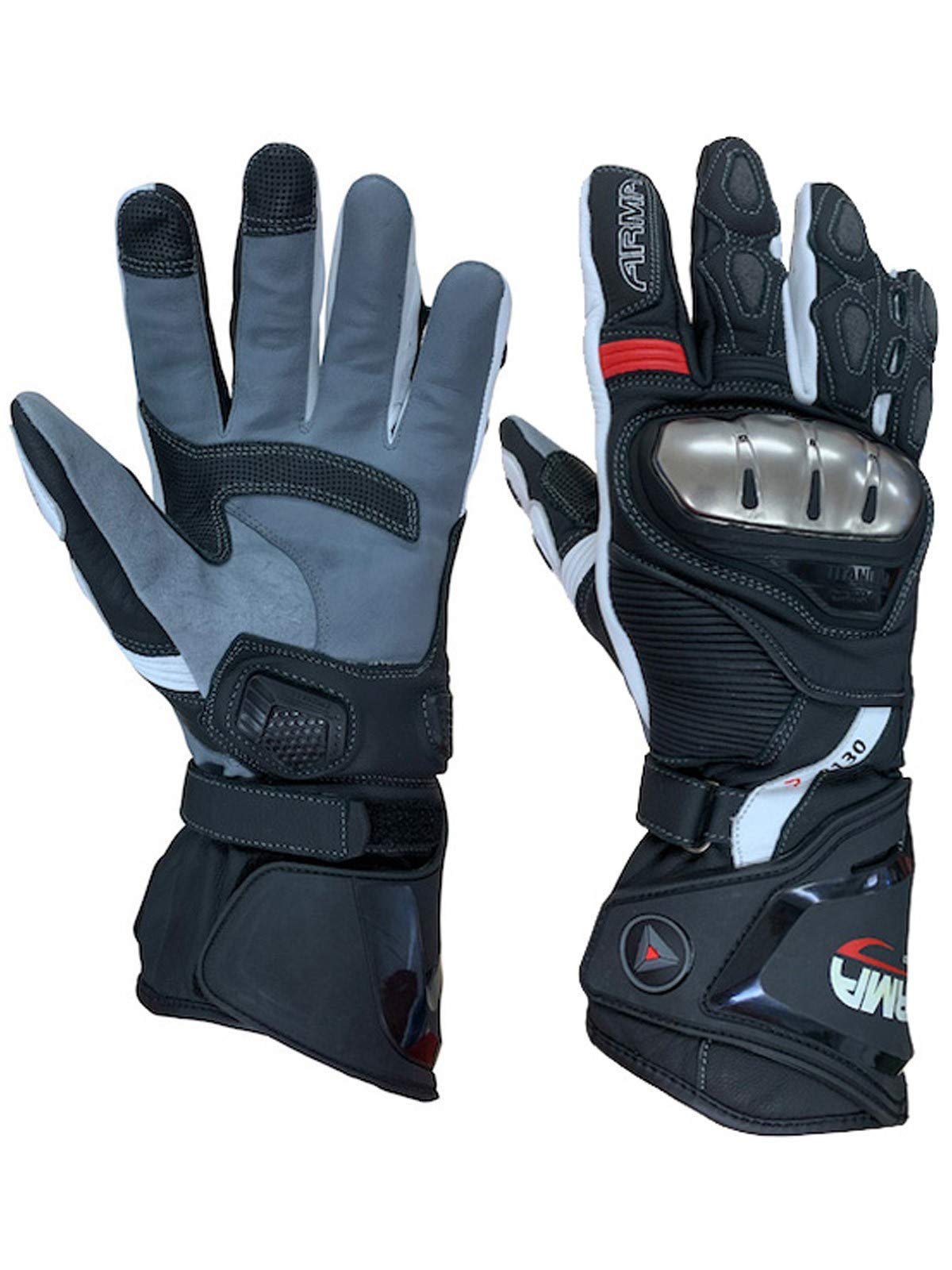 ARMR Moto S8130 Motorcycle Motorbike Gloves Black/White Medium