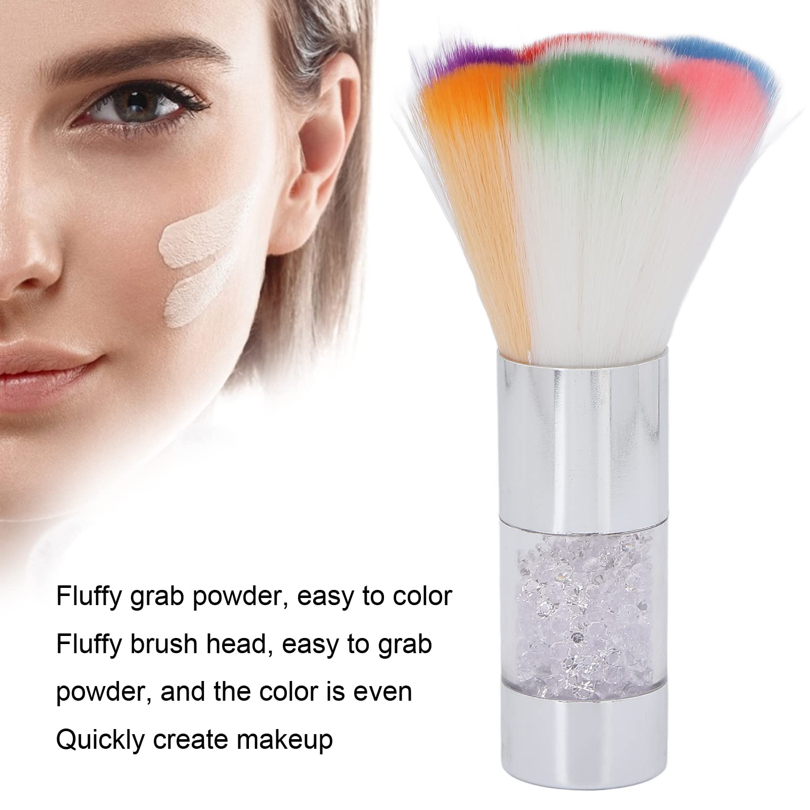 Colorful Makeup Brush,Travel Kabuki Brush for Blusher Loose Powder,Nail Art Powder Cleaning Brush Cosmetic Tool (small)(Silver) - Image 2