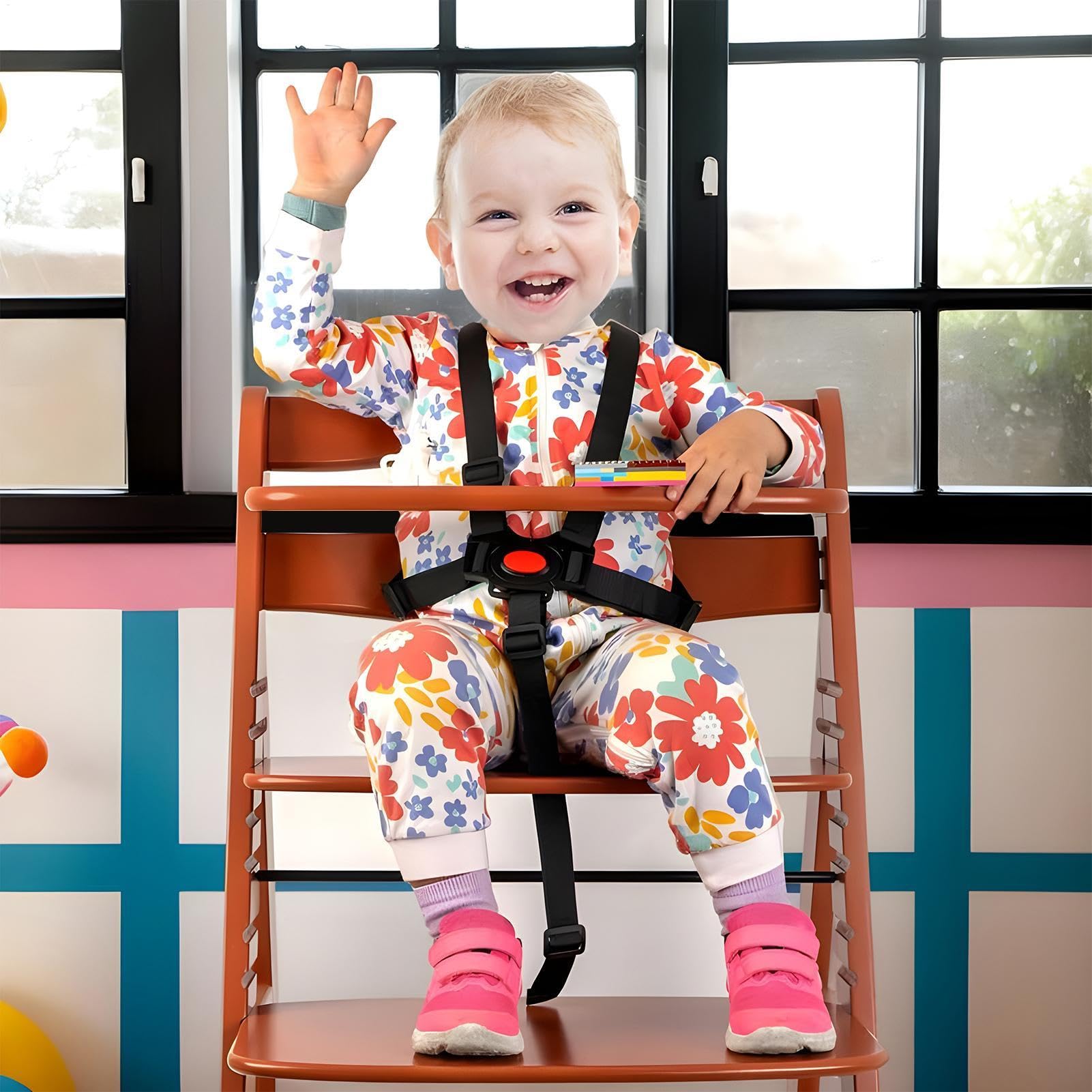 Arnés de la silla alta de 5 puntos, silla alta del bebé 5 puntos Arnés, Cinturón de seguridad anti-Slip para niños pequeños, Silla alta ajustable Cinturón de protección del asiento del arnés de