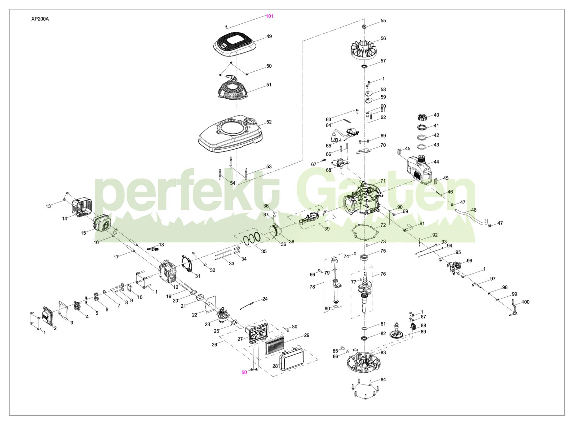 Motor de cortacésped de arranque de retroceso Zongshen XP200A de 196 cc y 6,5 CV de perfektGarten 22,2 mm / 80 mm + aceite