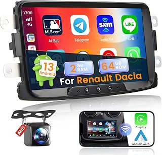 Hikity [2G+64G] Android 13 Autoradio Für Renault Dacia Duster Sandero Logan Dokker mit Wireless Carplay Android Auto 8 Zoll Bildschirm Autoradio mit GPS WiFi Bluetooth FM RDS HI-FI Rückfahrkamera