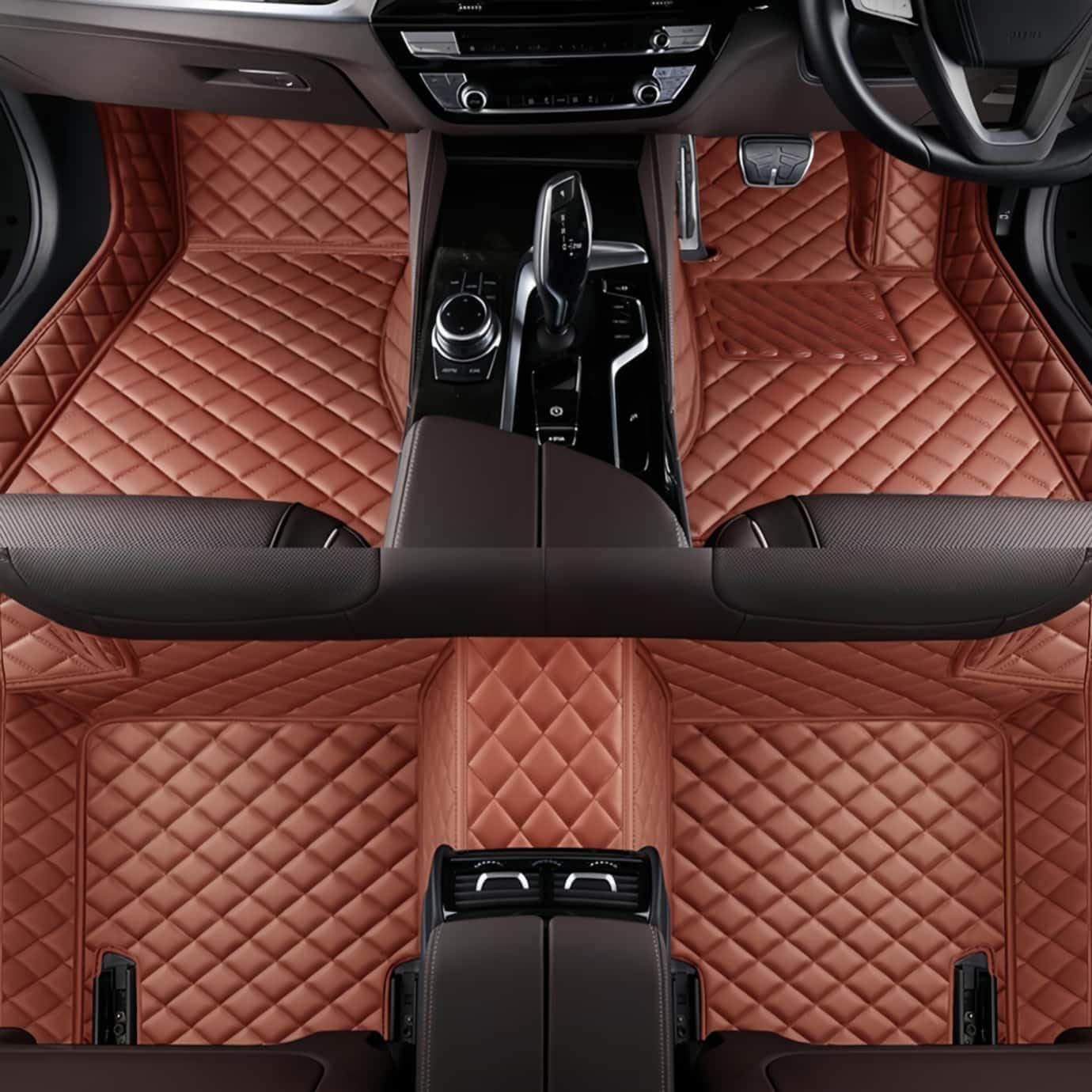 – Custom Personalized Car Floor Mats Luxury Full Coverage All Weather Cars Mats Anti-Slip Leather Car Mat Set, Custom Floor Mats Fit for 99.9% of Cars SUVs & Trucks (Light Brown)