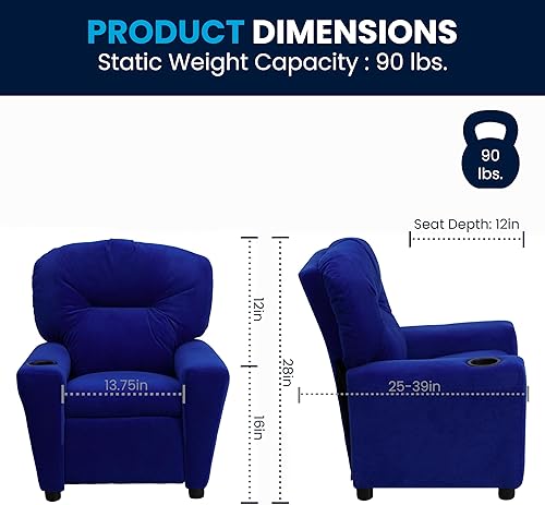 Miniatura 133 de Flash Furniture Chandler LeatherSoft - Silla reclinable para niños con portavasos y reclinable de seguridad, silla reclinable contemporánea para