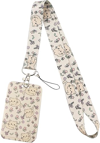 Llavero con diseño de gato lindo para llaves, llavero floral estético para mujeres, niñas, niños, profesores, para tarjetas de identificación,