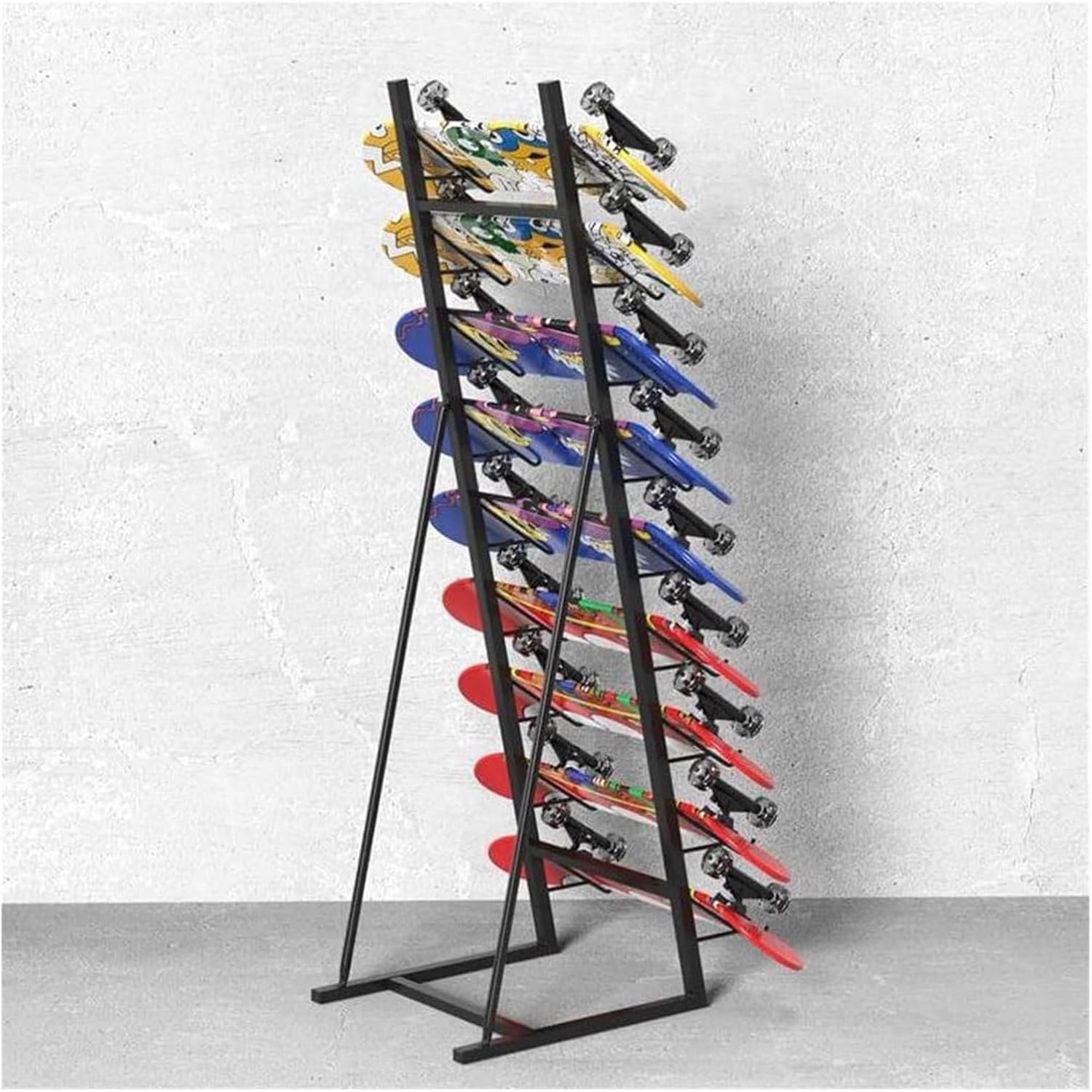 Floor-Standing Skateboard Rack - Space-Saving Organizer for Home Gym, Durable Display Holder for Skateboards, Longboards, and Sample Boards - Perfect for Skateboard Lovers