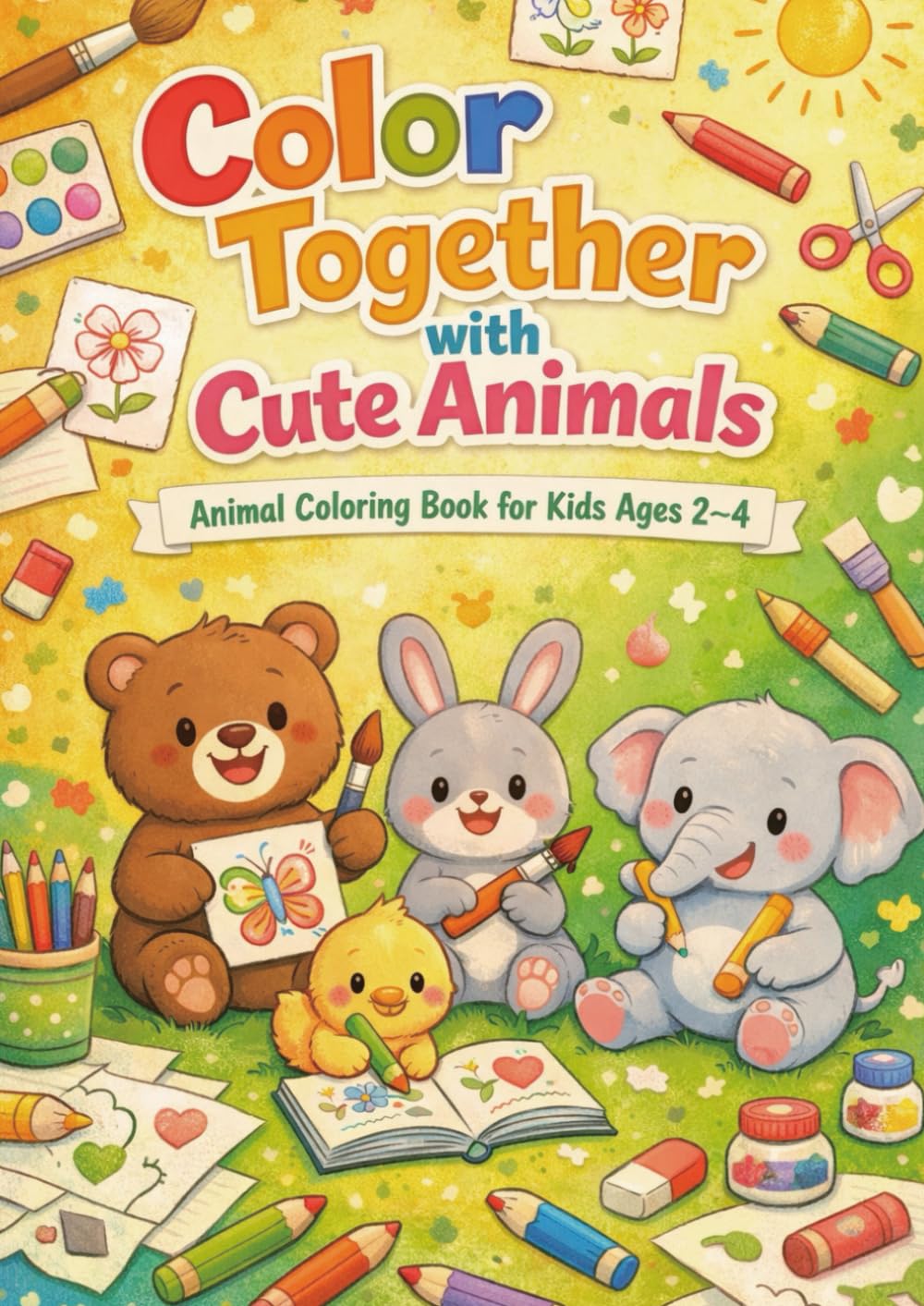 Color Together with Cute Animals: Animal Coloring Book for Kids Ages 2~4