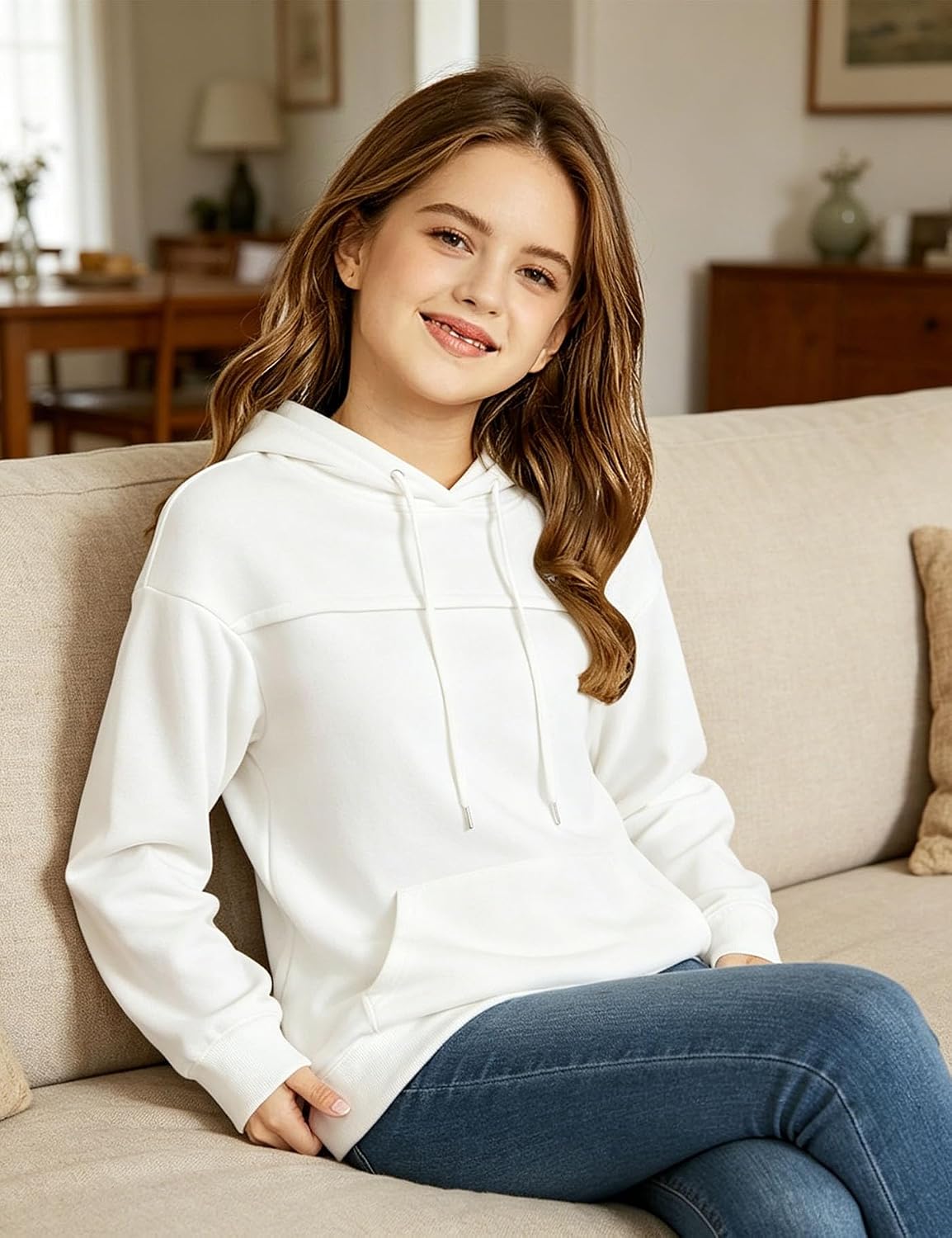 Vivitulip Girl’s Casual Long Sleeve Solid Color Hoodies Comfy Cute Loose Fit Pullover Sweatshirt