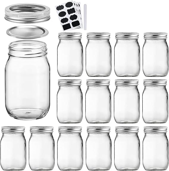 Accguan 16oz / 500ml Mason Jars with Airtight Lids, Glass
