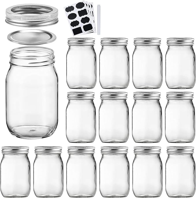 Accguan 16oz / 500ml Mason Jars with Airtight Lids, Glass