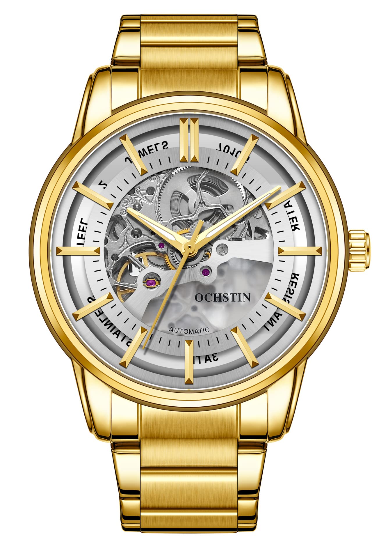 TEINTOPMen's Automatic Watches Skeleton Male Wristwatch with Steel Band