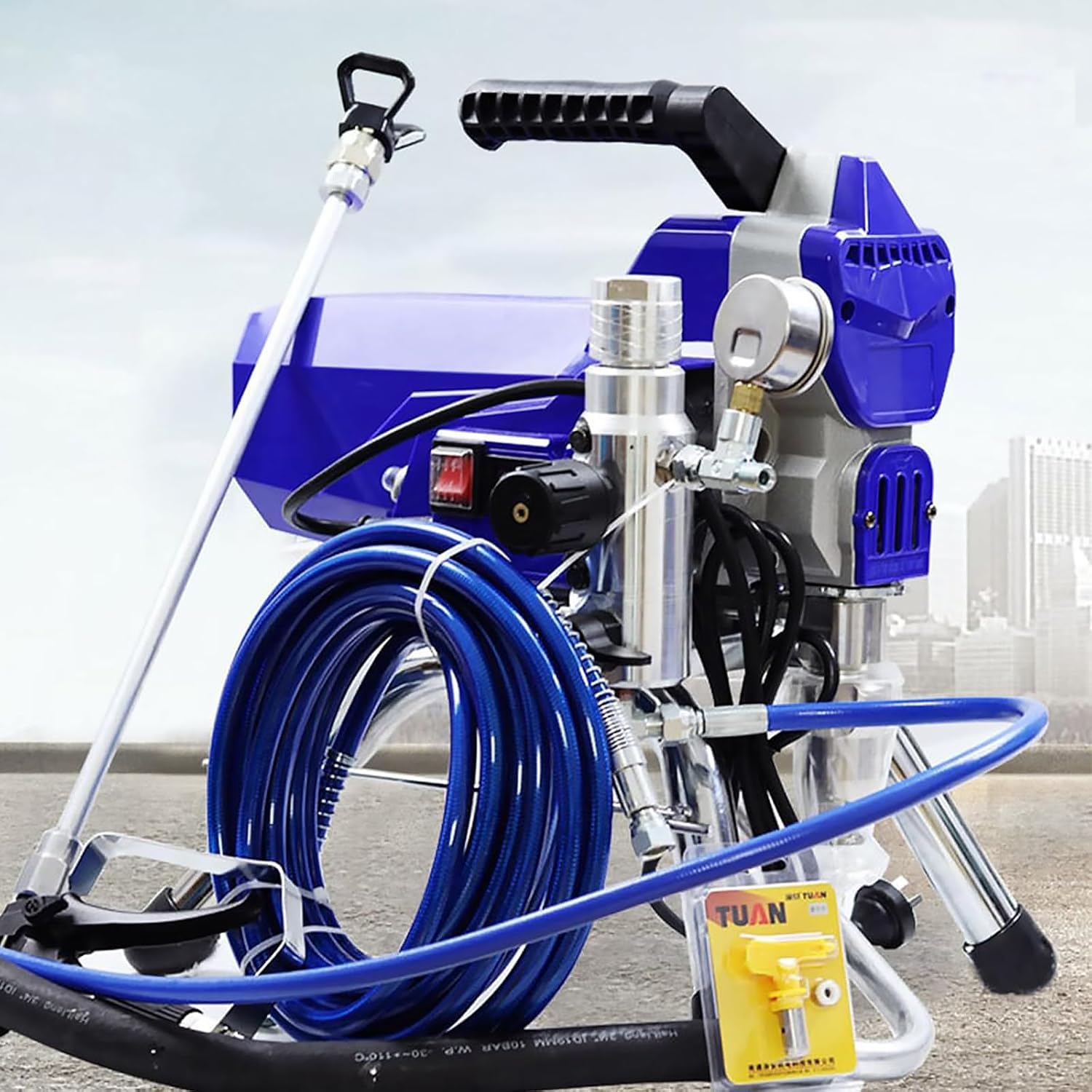 Airless agregat natryskowy, 2500 W, wąż 10 m, wysokociśnieniowy elektryczny pistolet natryskowy, maksymalny przepływ 2,5 l/min