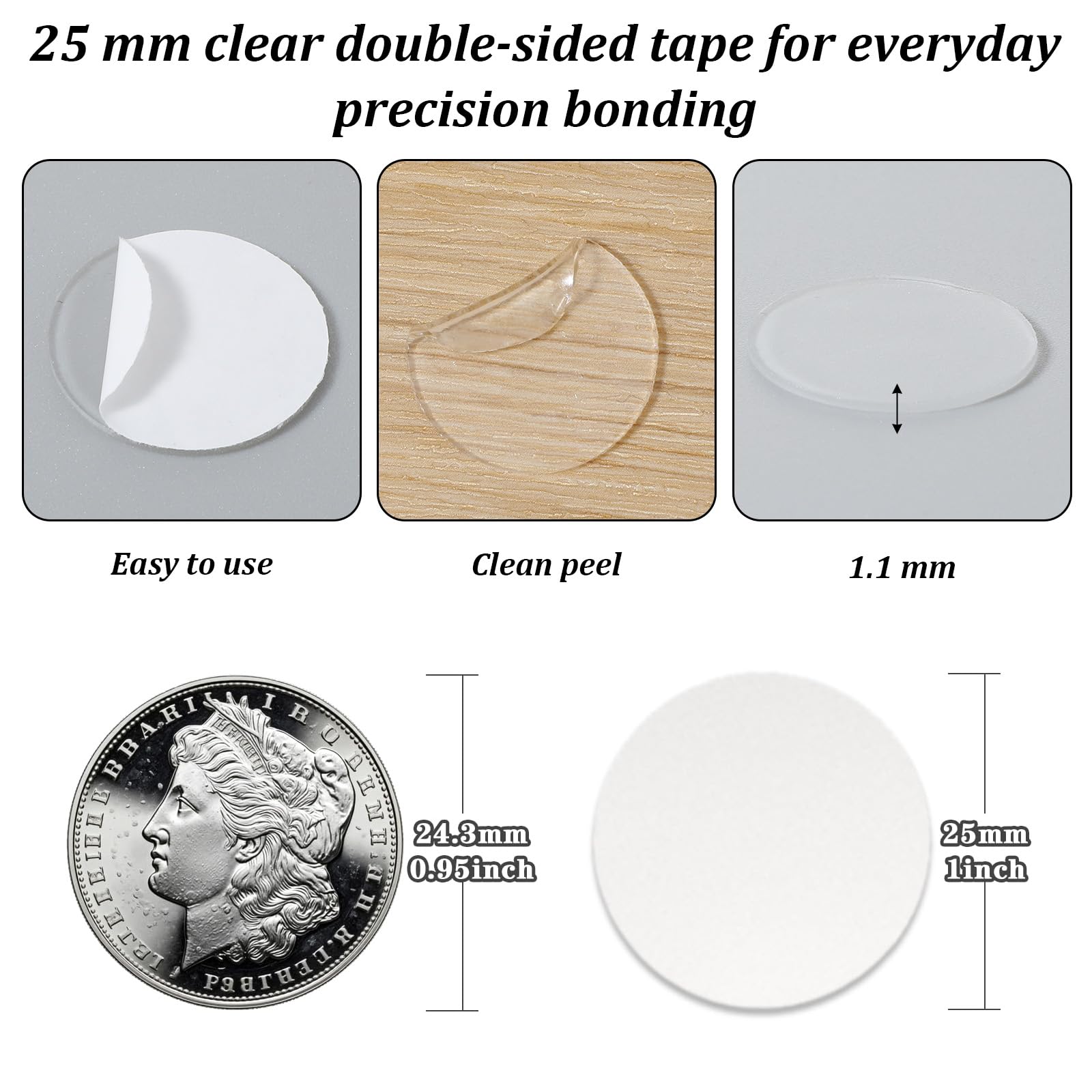 Lot de 60 pastilles adhésives double face transparentes - 25 mm - Ronds et transparents - Pas de traces - Pour supports de téléphone portable et projets de bricolage