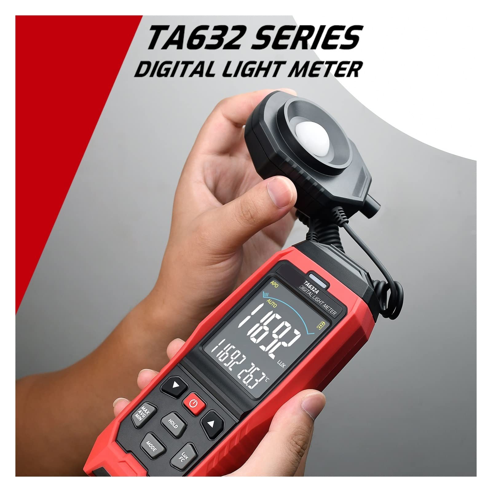 Luxómetro Portátil, LCD Medidor de iluminancia digital Ta632a Medidor de iluminación de mano 0-200000 METRO DE LUZ LUX Iluminador digital Iluminador de mano Temperatura ambiente de temperatura para in