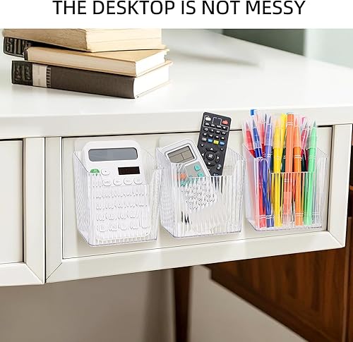 Miniatura 6 de Paquete de 4 organizadores adhesivos transparentes para montaje en pared, apilables, para puertas de gabinete, contenedores multiusos, para colgar