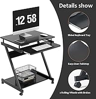 Vista 5 de Need Escritorio de computadora móvil con soporte para computadora portátil, mesa de PC con teclado deslizante para oficina en casa, 23.6 x 18.9 x