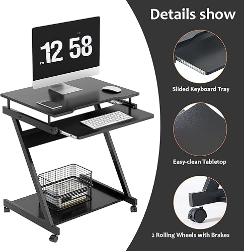 Miniatura 5 de Need Escritorio de computadora móvil con soporte para computadora portátil, mesa de PC con teclado deslizante para oficina en casa, 23.6 x 18.9 x