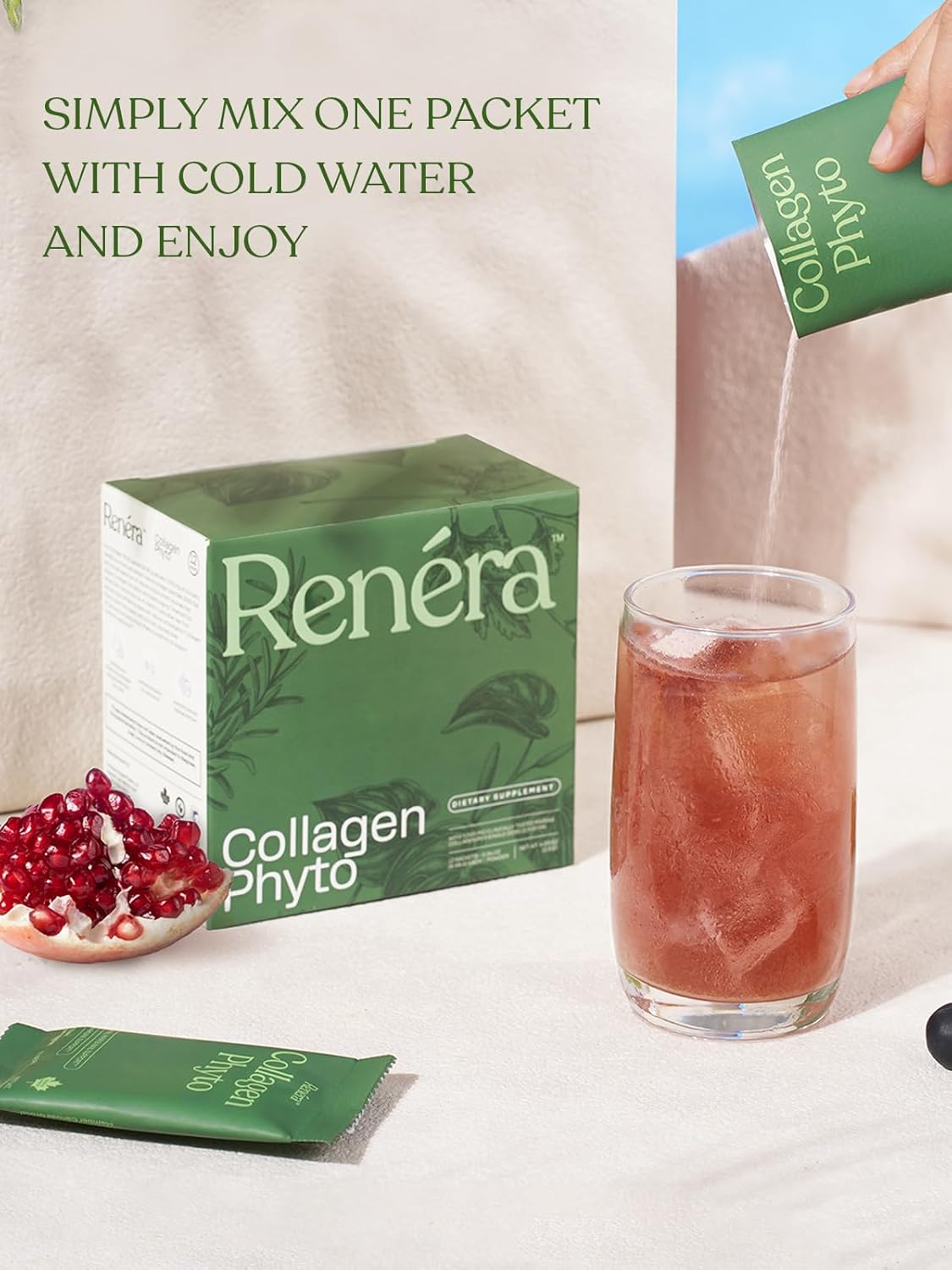 Renéra - Collagen Phyto Powder with Marine Collagen Peptides & Postbiotic, Clinically Studied Ingredients for Healthy Skin, Hair, Nails and Immunity, Healthy Aging Support* - 12 Packets