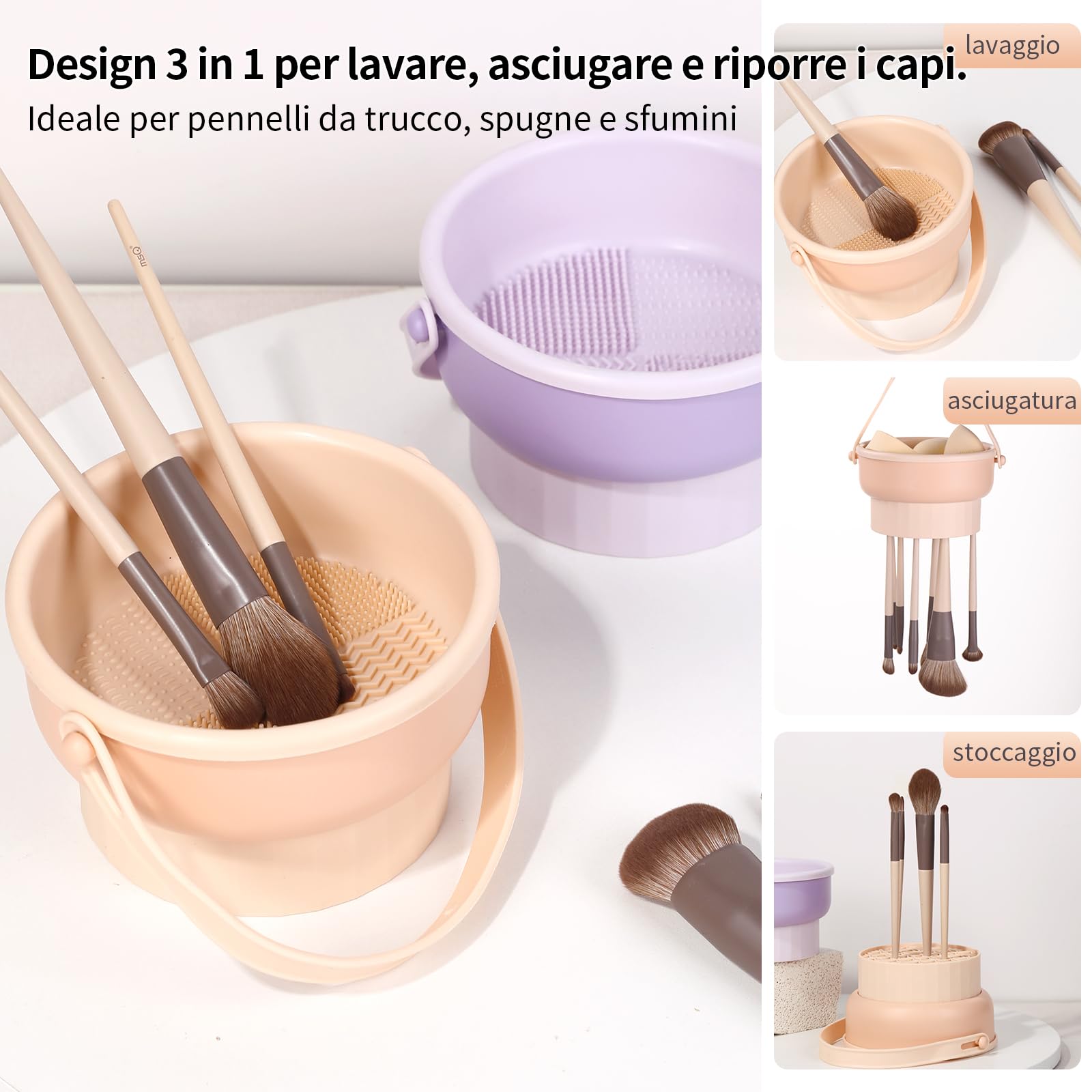 MSQ silicone 3 en 1 Nettoyant pour pinceaux de maquillage Tapis de nettoyag