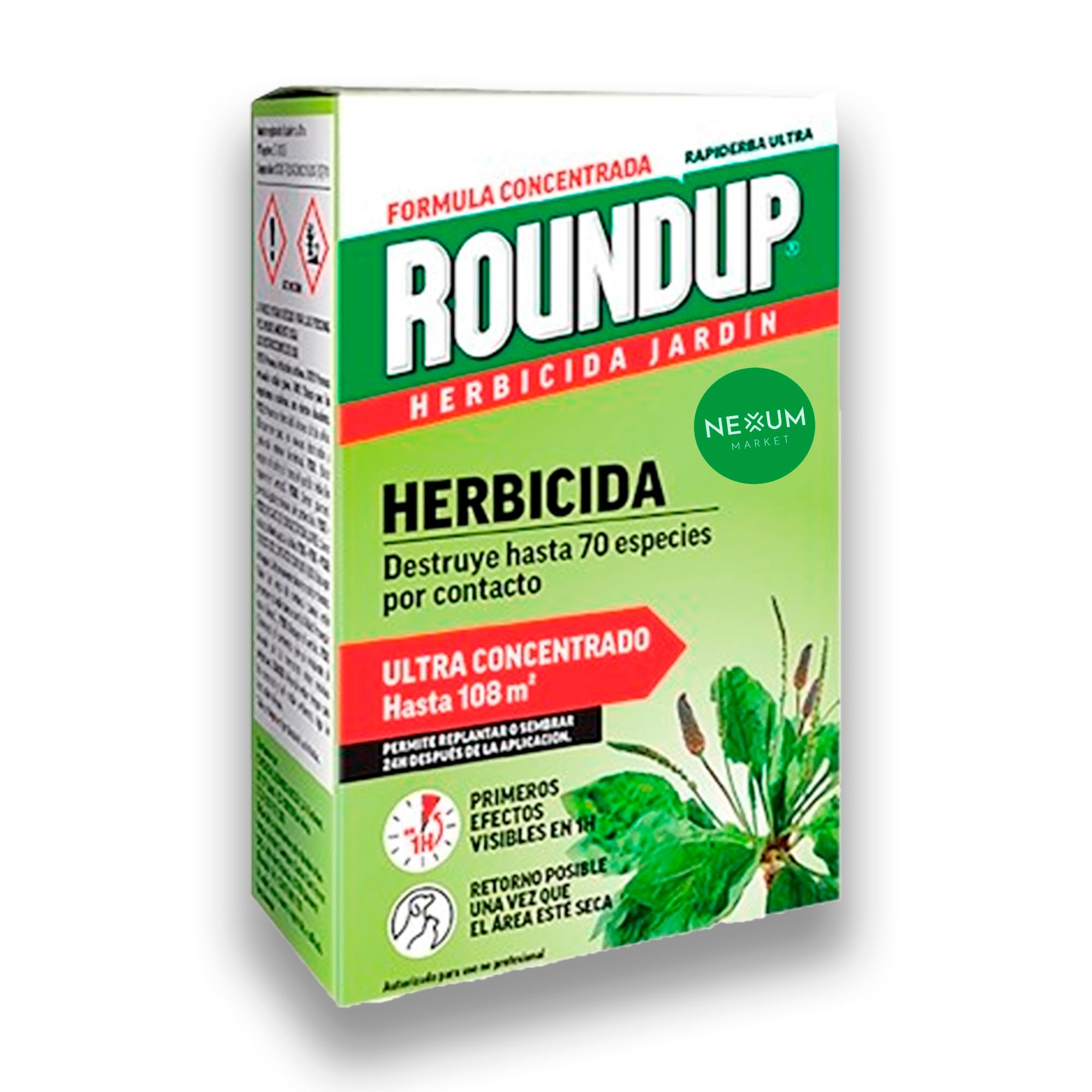 ROUNDUP Herbicida para todo tipo de malas hierbas cubre hasta 108 m2 | 250ml para 5 litros de Agua | Formula Concentrada | Efectos en 1 hora | Elimina hasta 70 especies de hierbas/musgo | Nexum Market