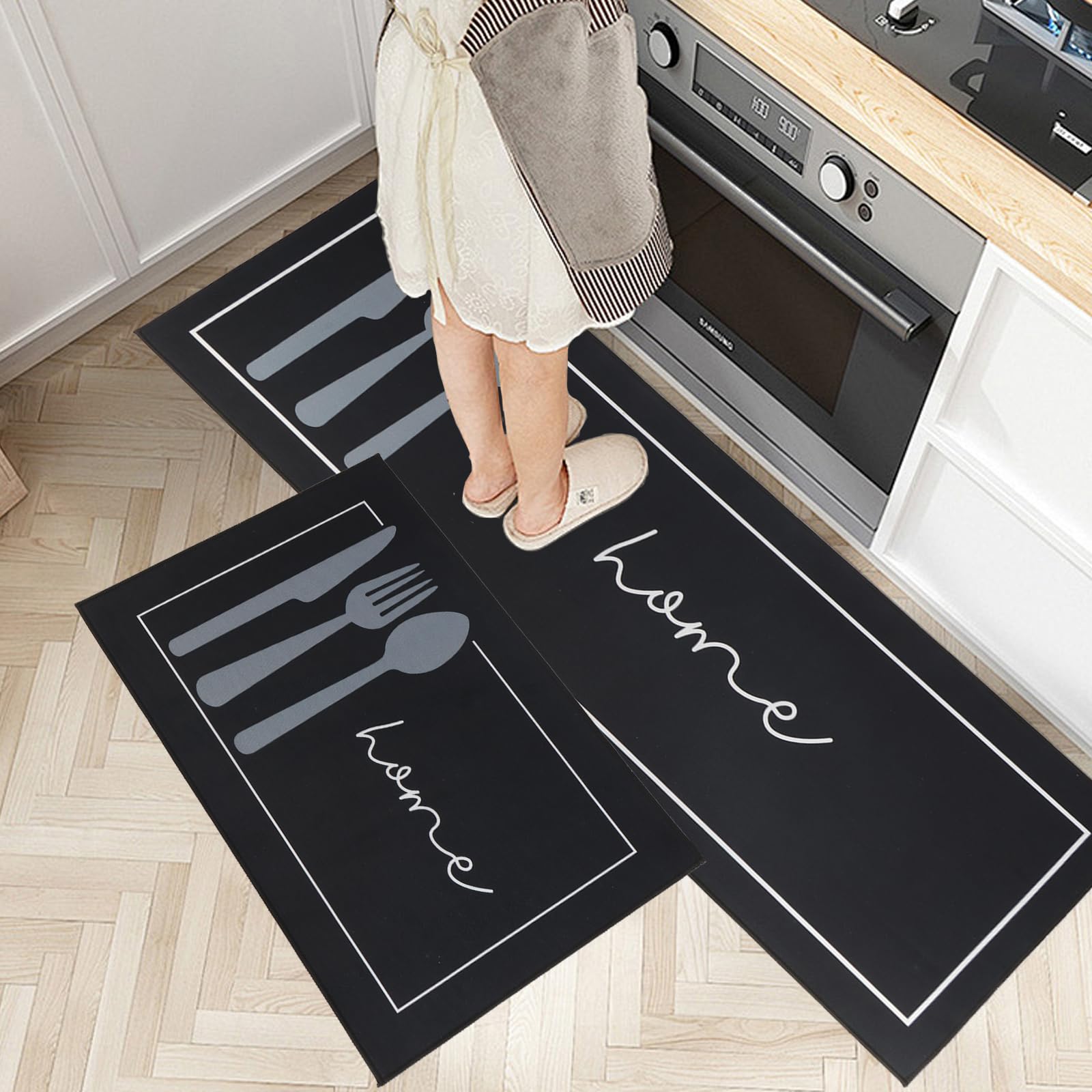 2 Pièces Tapis de Cuisine Antidérapant, Tapis de Cuisine Lavable, pour Couloir, Salle à Manger, Entrée et Tapis de Porte