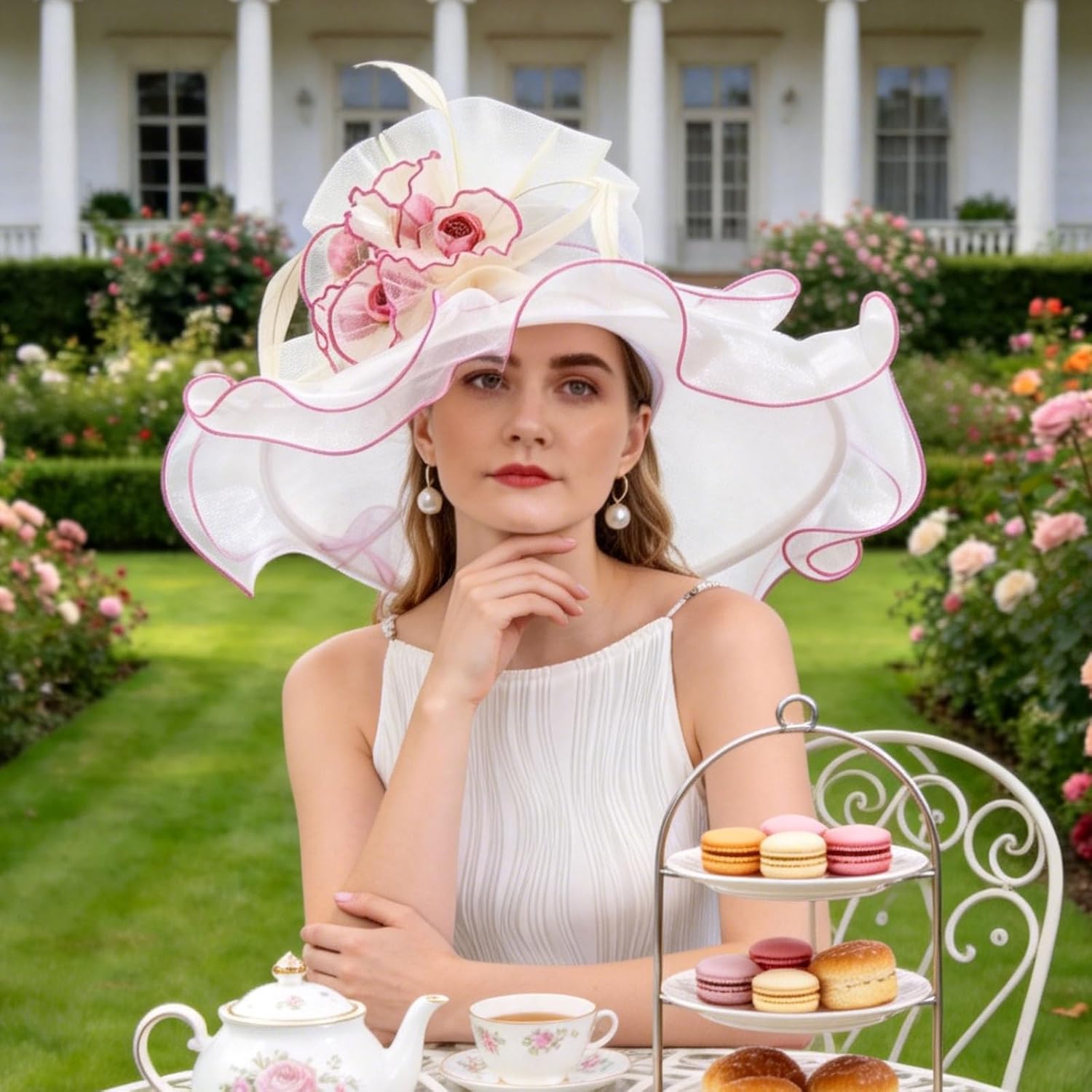 Women's Kentucky Derby Church Dress Hat Wide Brim Leaf Flower Bridal Shower Hat