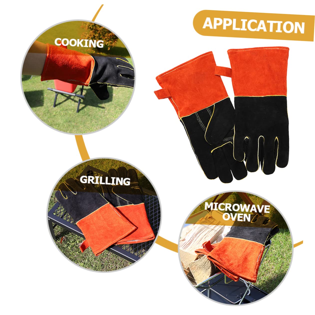 HEMOTON Guanti da Barbecue Resistenti al Calore Ignifughi in Cuoio Design a Cinque Dita, Anti-scottatura e Usati per Campeggio All'aperto e Cucina