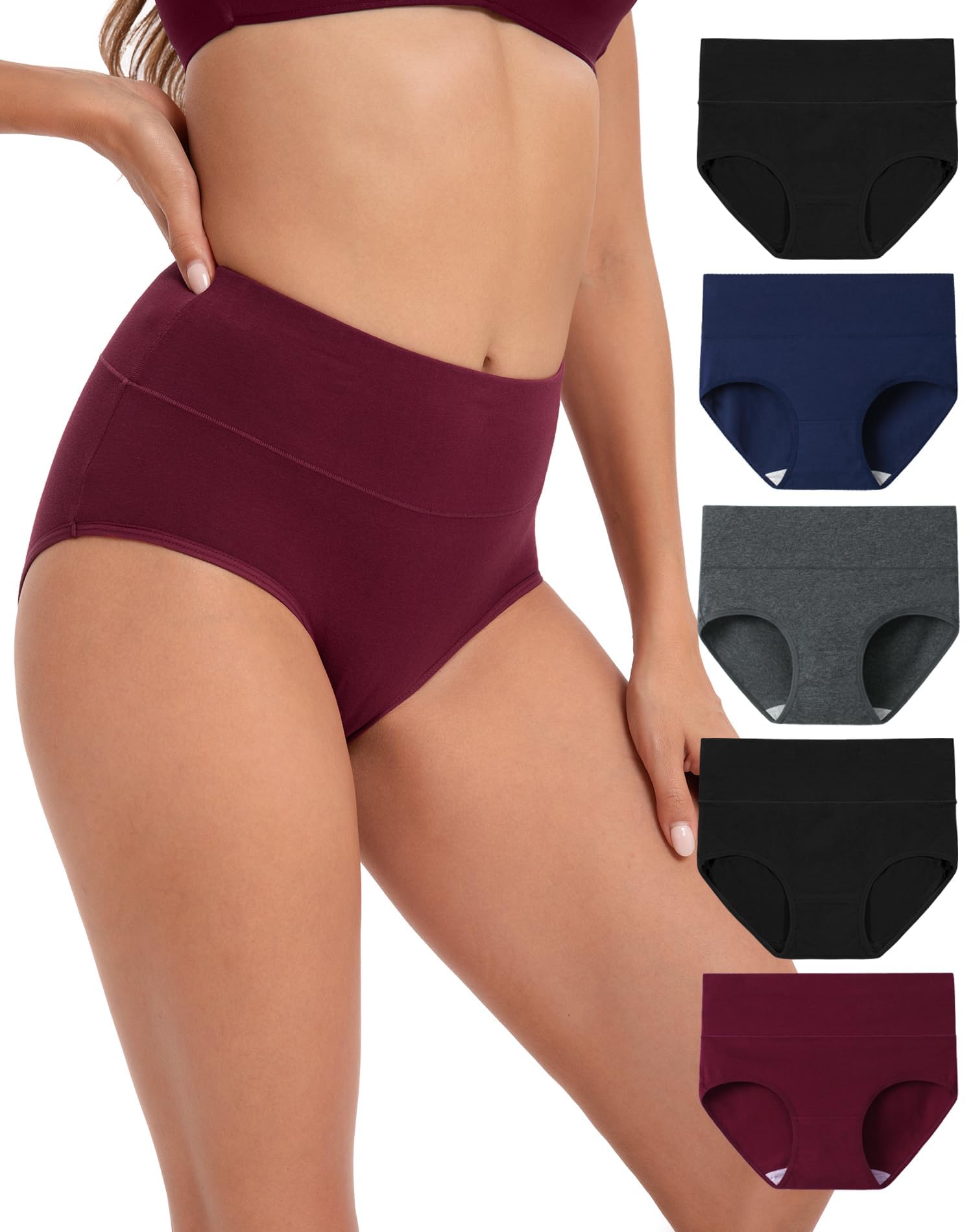 INNERSYWomen's Underwear Cotton Soft Underwear High Waisted Breathable Briefs 5 PackOEKO-TEX STANDARD 100