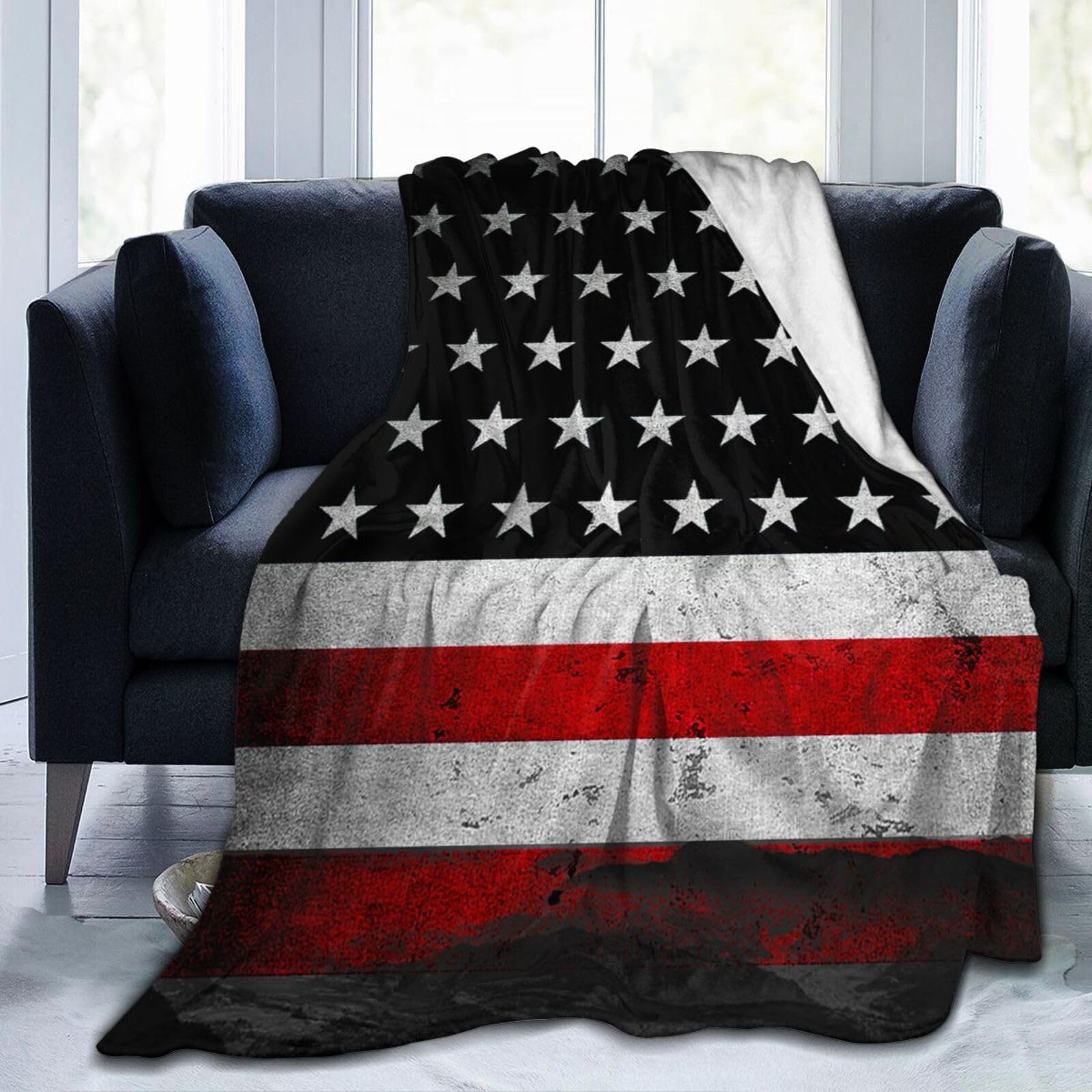 Hihelloh American Flag Throw Blanket Plush Microfiber Flannel Fleece Blanket 60"X50" For Bed Sofa Couch Camping Travel