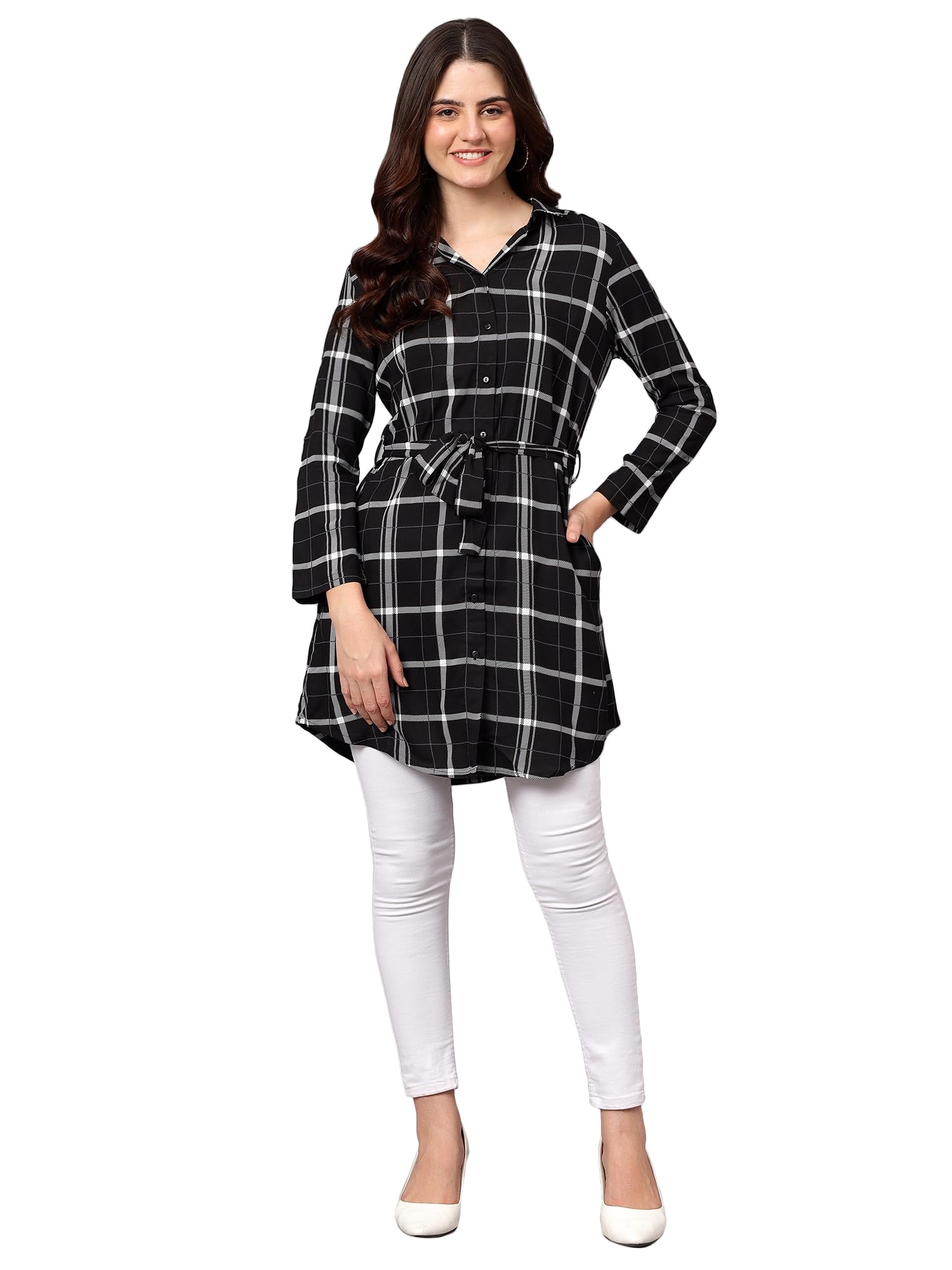 cantabil Women Checkered Shirt Collar Full Sleeves Casual Tunic I Casual Tunic for Women l Women for Tunic (P_LLTNC00006)-picture-16