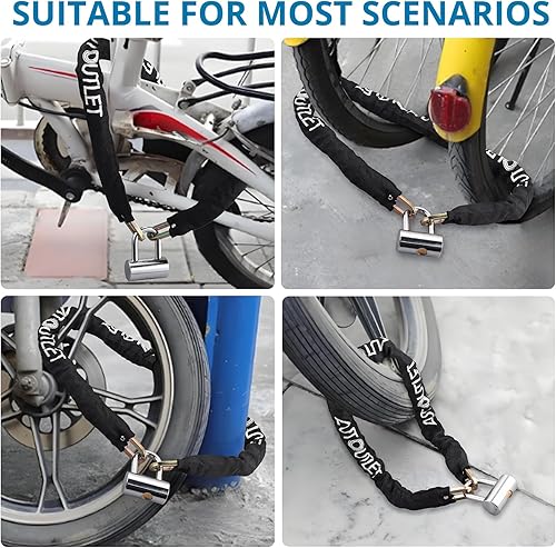 Miniatura 3 de AUTOUTLET Cerradura de cadena con cerradura en U, cadena de metal completo con cilindro de bloqueo de cobre creciente para motocicleta, bicicleta y
