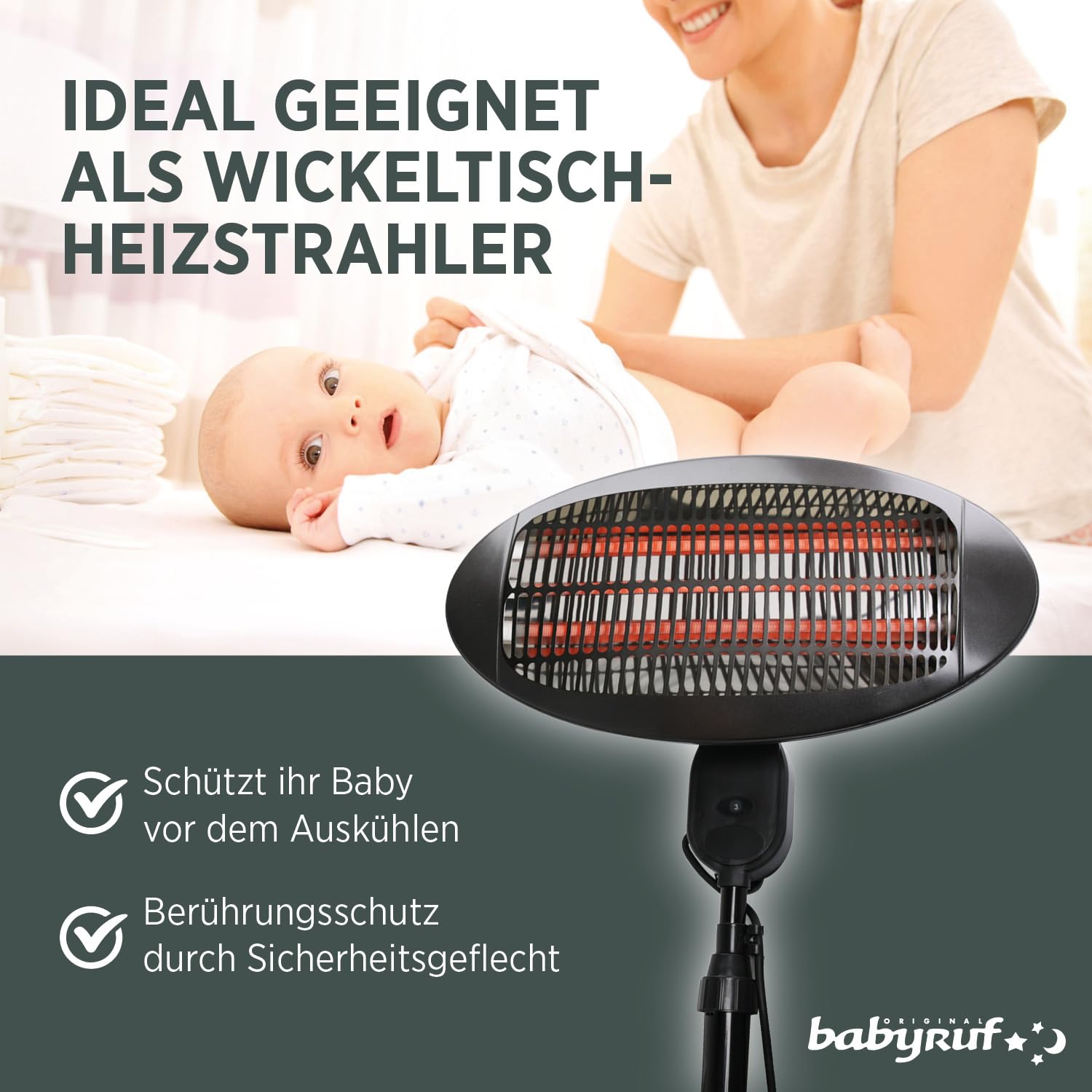 BS 55 Heizstrahler | 2000W Leistung | Höhenverstellbar 120-210 cm | 2in1 Standheizstrahler | Wärmelampe als Wand-oder Standgerät | Baby Heizstrahler | 3 Leistungsstufen | schwarz