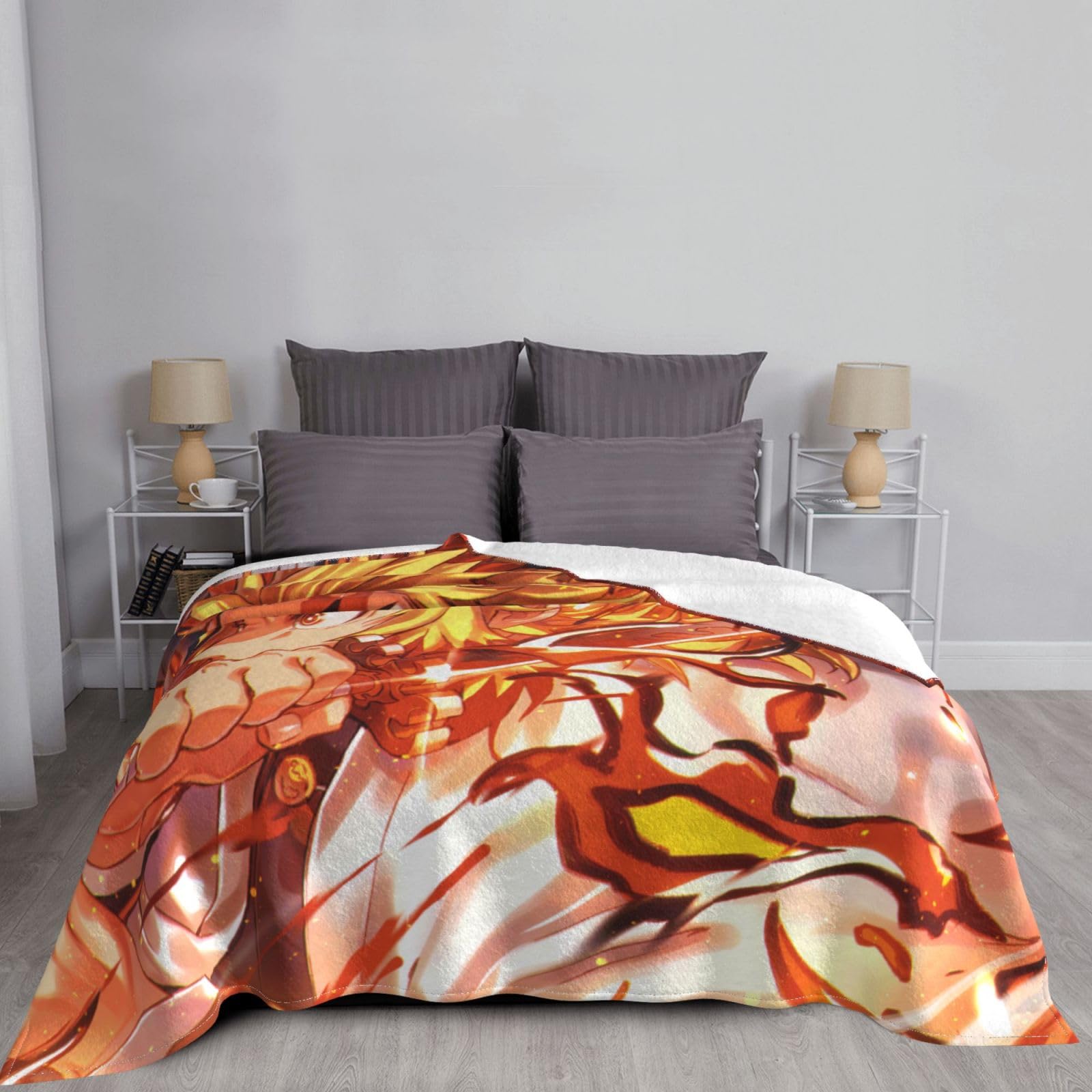 Amazon｜ブランケット 毛布 鬼滅の刃 煉獄杏寿郎 ひざ掛け